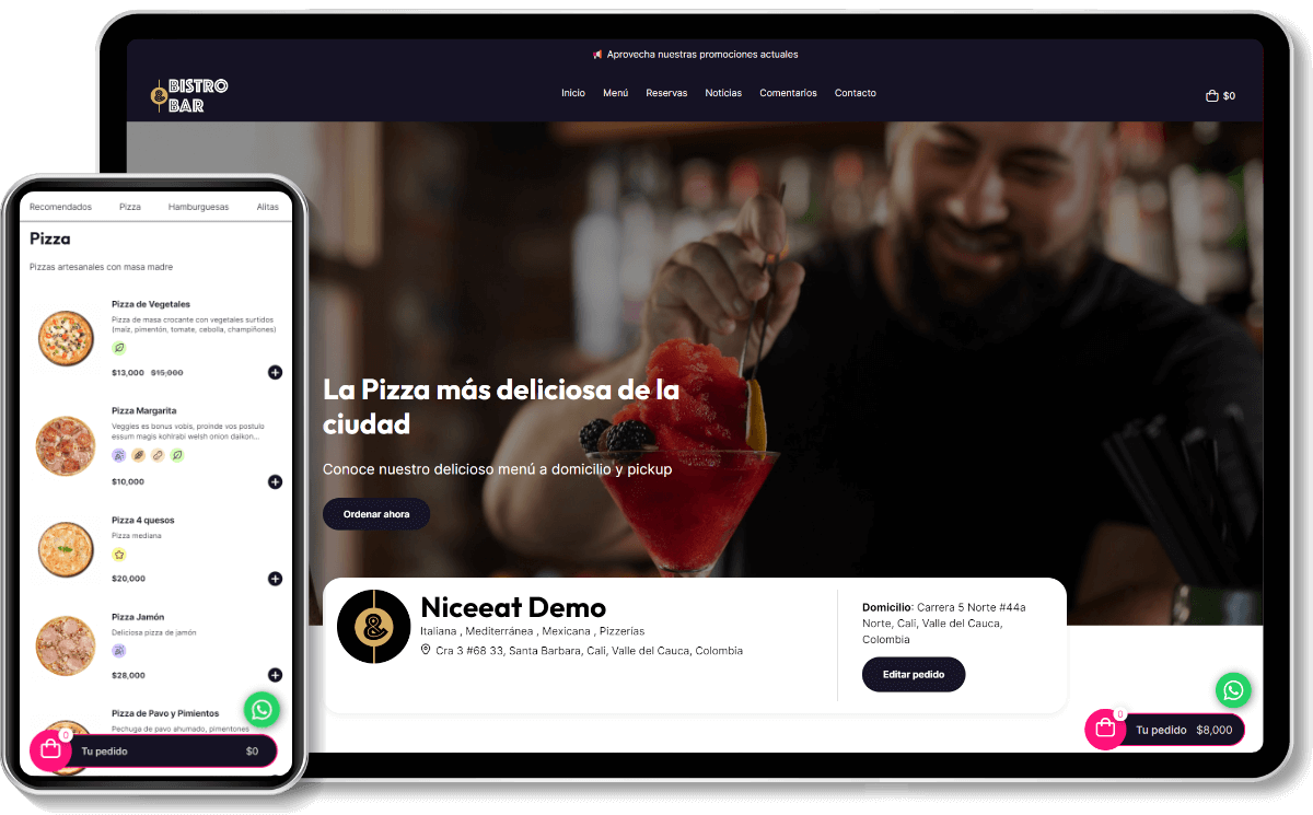 Tienda en línea y menú digital para restaurantes